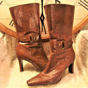 GIANNI BINI Boots Croc Leather heel womens 8.5 m